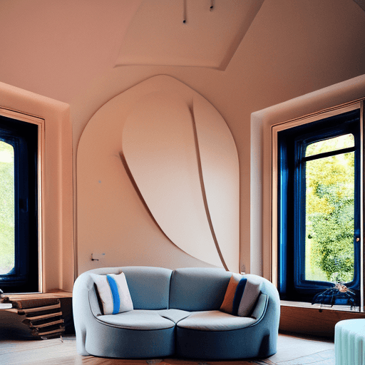 AI generated: High resolution photography interior design, dreamy sunken living room conversation pit, wooden floo...