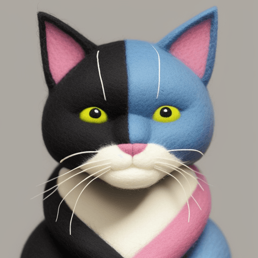 AI generated: cat made of colored wool, hyperrealistic and highly detailed.