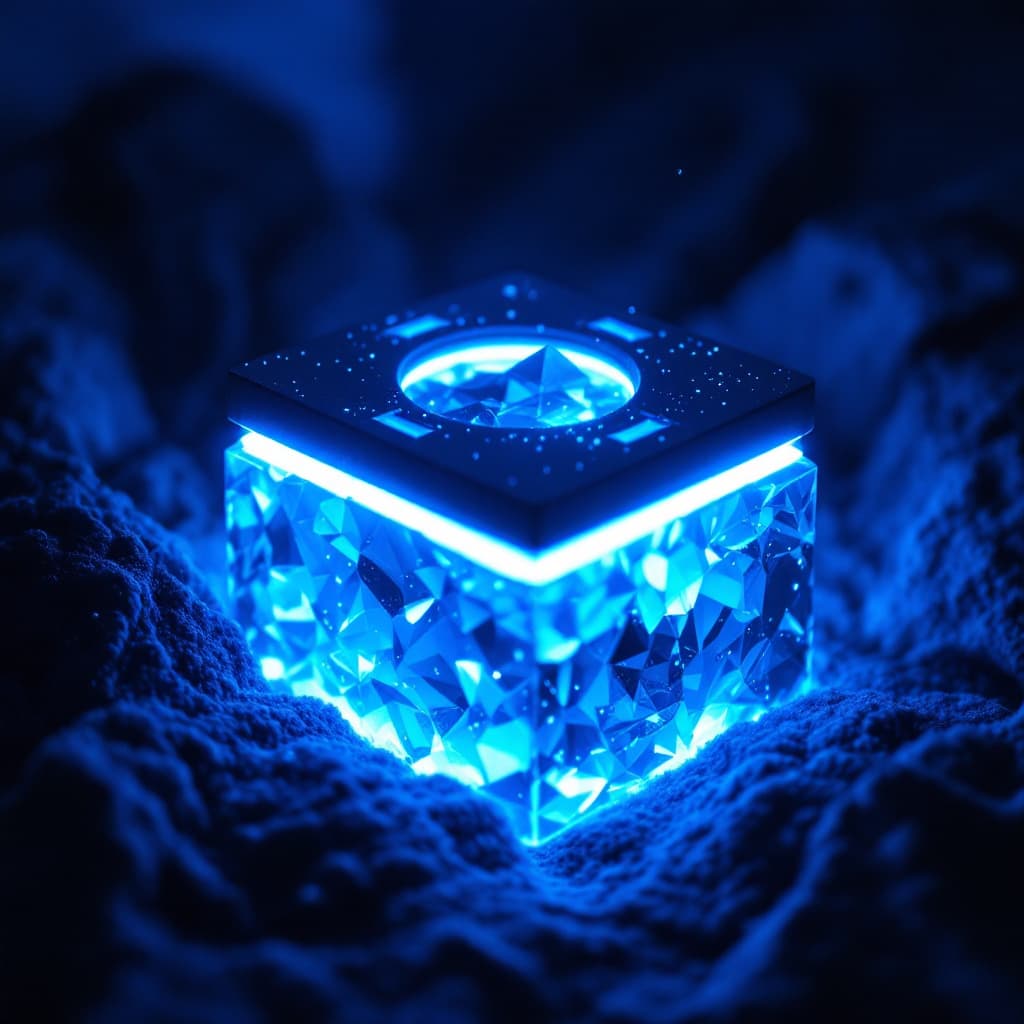 AI generated: marco con orillas bioluminiscente Uazul neón uHD que resalte mis productos