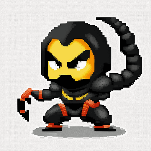 AI generated: Scorpion from Mortal Kombat in cute pixel art