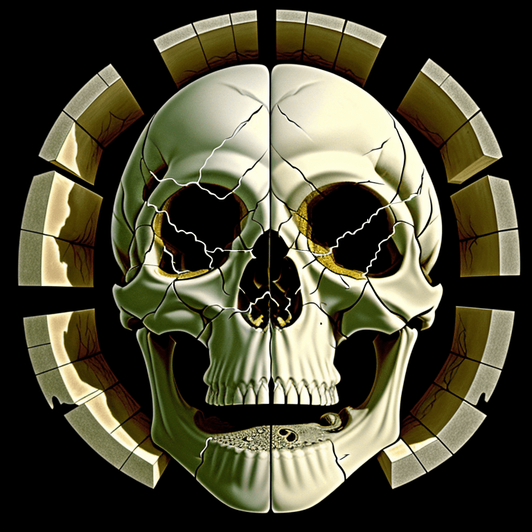 AI generated: cross section of a human skull revealing a complicated maze in the brain cavity