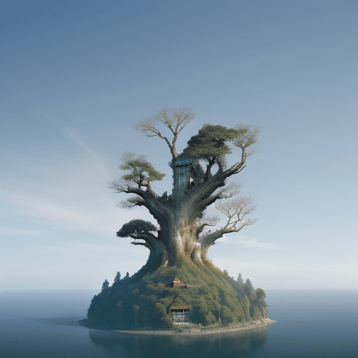 AI generated: mystical Sky Island,,in mid-air,a colossal withered tree,Unveil the secrets hidden in the sky,by chi...