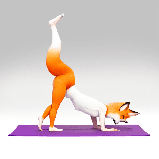 AI generated: cute small fox doing downward facing dog yoga pose,  colorful style, no words, vibrant theme white b...