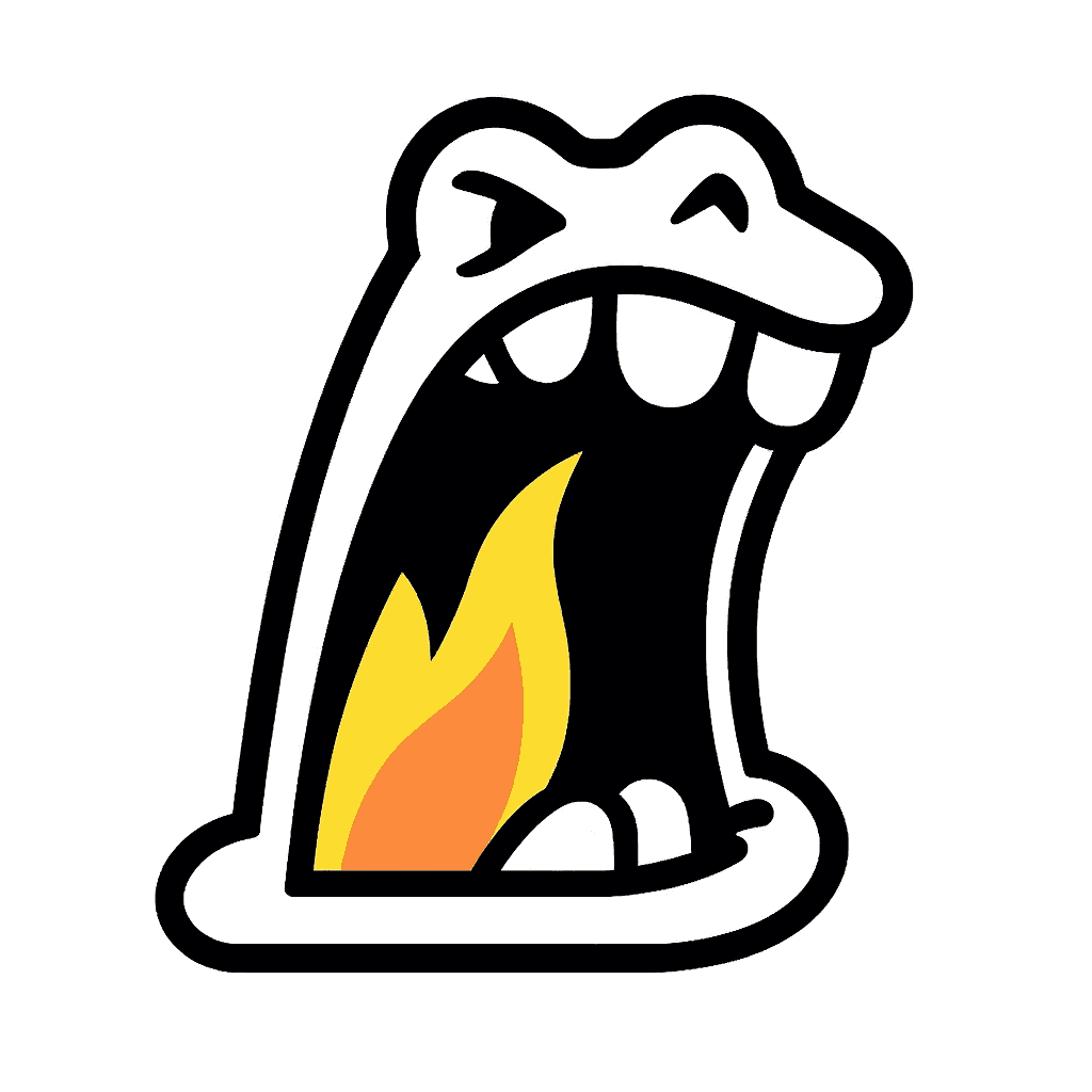 AI generated: mouth, side on, open as if about to eat something. Flat colours, simple design for a logo. the botto...