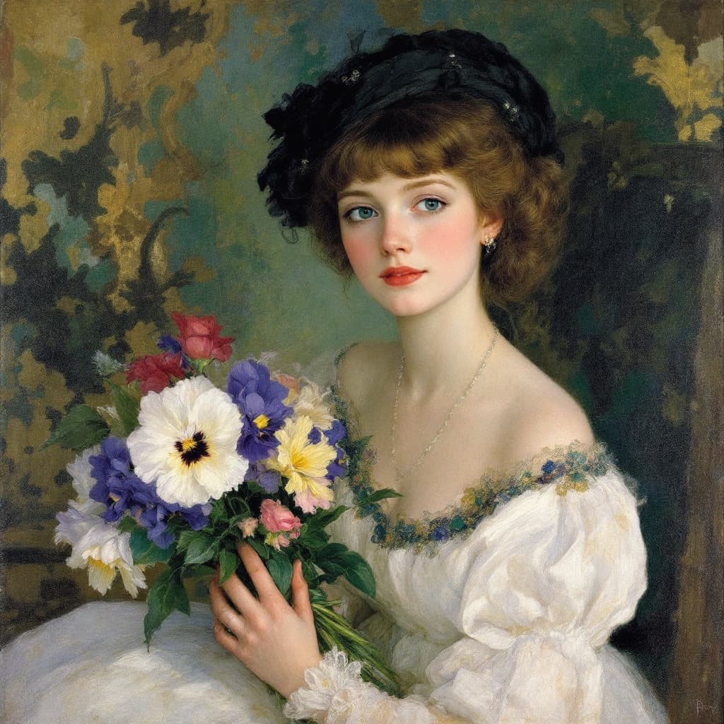 AI generated: Berthe Morisot with a Bouquet of Violets" – Um retrato icônico feito por Édouard Manet, destacando s...