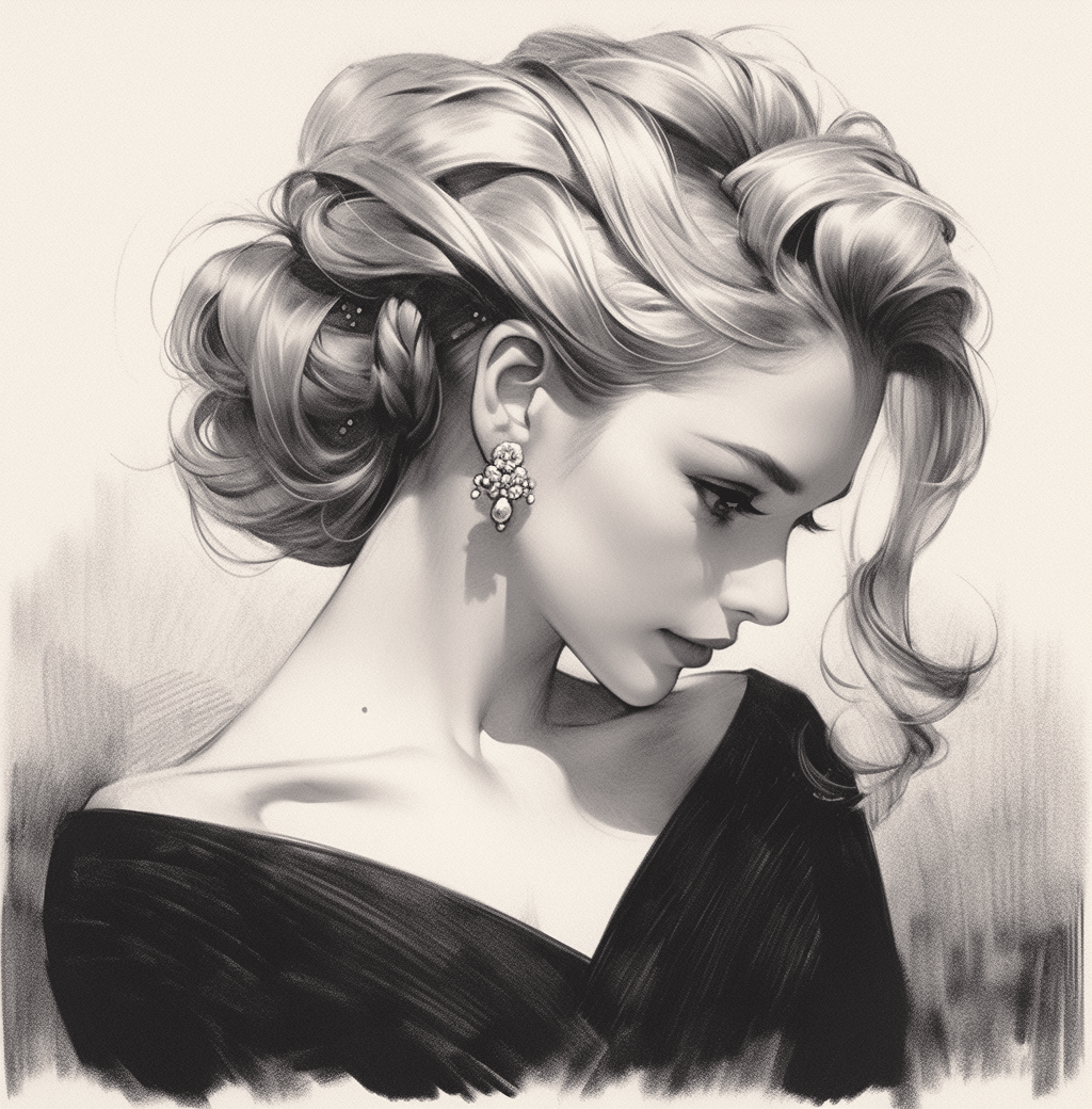 AI generated: the drawing shows a woman with hair in an updo, in the style of hyperrealism and photorealism, glamo...