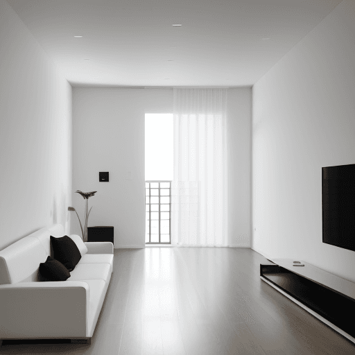 AI generated: arquitectura minimalista, vegetacion, color blanco, de un solo nivel, ventanas amplias, espacios de ...