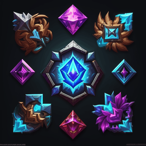 AI generated: video games icons, 2d icons, rpg skills icons, world of warcraft items icons, league of legends item...