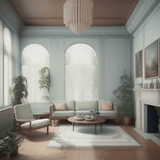 AI generated: High resolution photography interior design, dreamy sunken living room conversation pit, wooden floo...