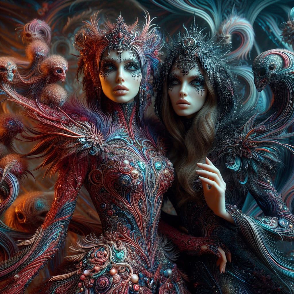 AI generated: colorful body image of a strange , seductive mystical world by H. r. Giger,  Guillermo del Toro and ...