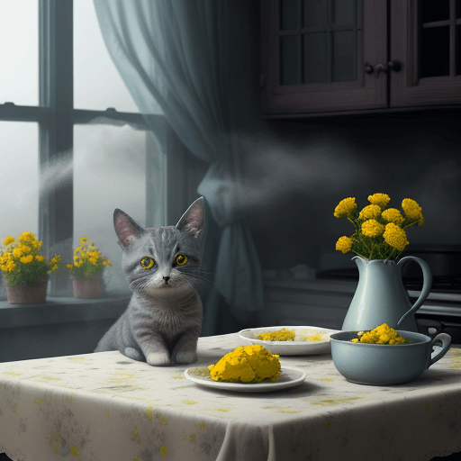 AI generated: The fog enshrouds the scene, creating an air of mystery, Raw photo, artistic photography, gray cute ...
