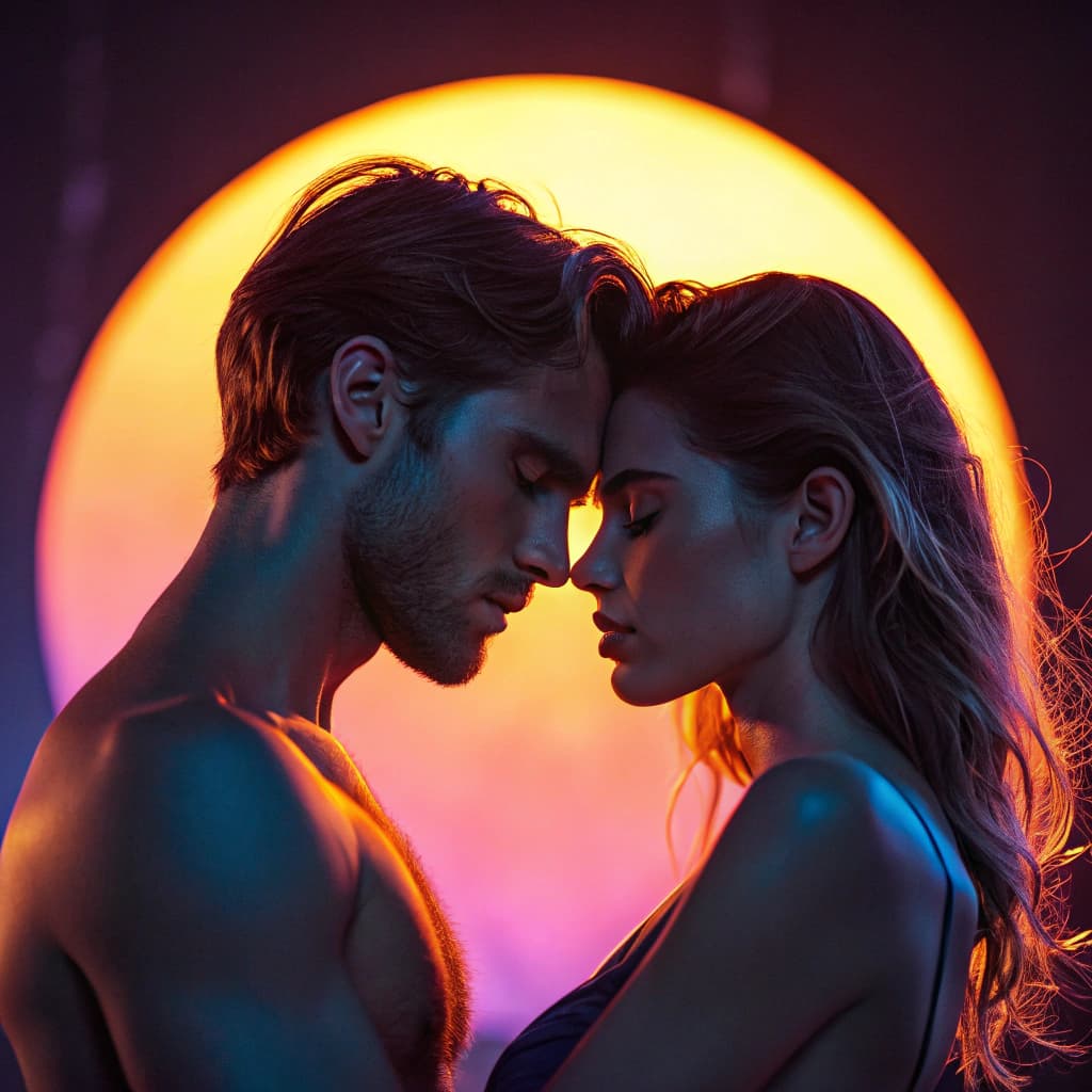 AI generated: Two young, attractive man and woman, embracing extremely tightly, holding each other very close, int...