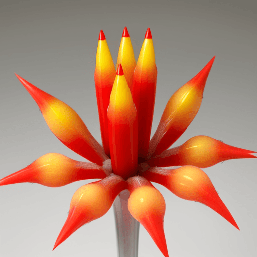 AI generated: red pimpoys, with yellow gradient tips, long white stem with silver spines