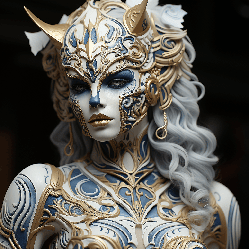 AI generated: art of fantasy wolf face art, in the style of baroque-inspired sculptures, intricate body-painting, ...