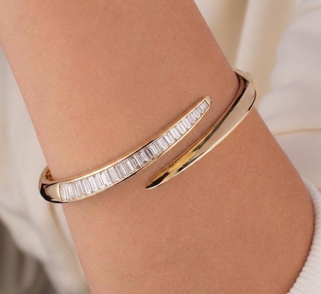 AI generated: Luxury 3D jewelry render of a modern open bangle bracelet inspired by minimalist high-end fine jewel...