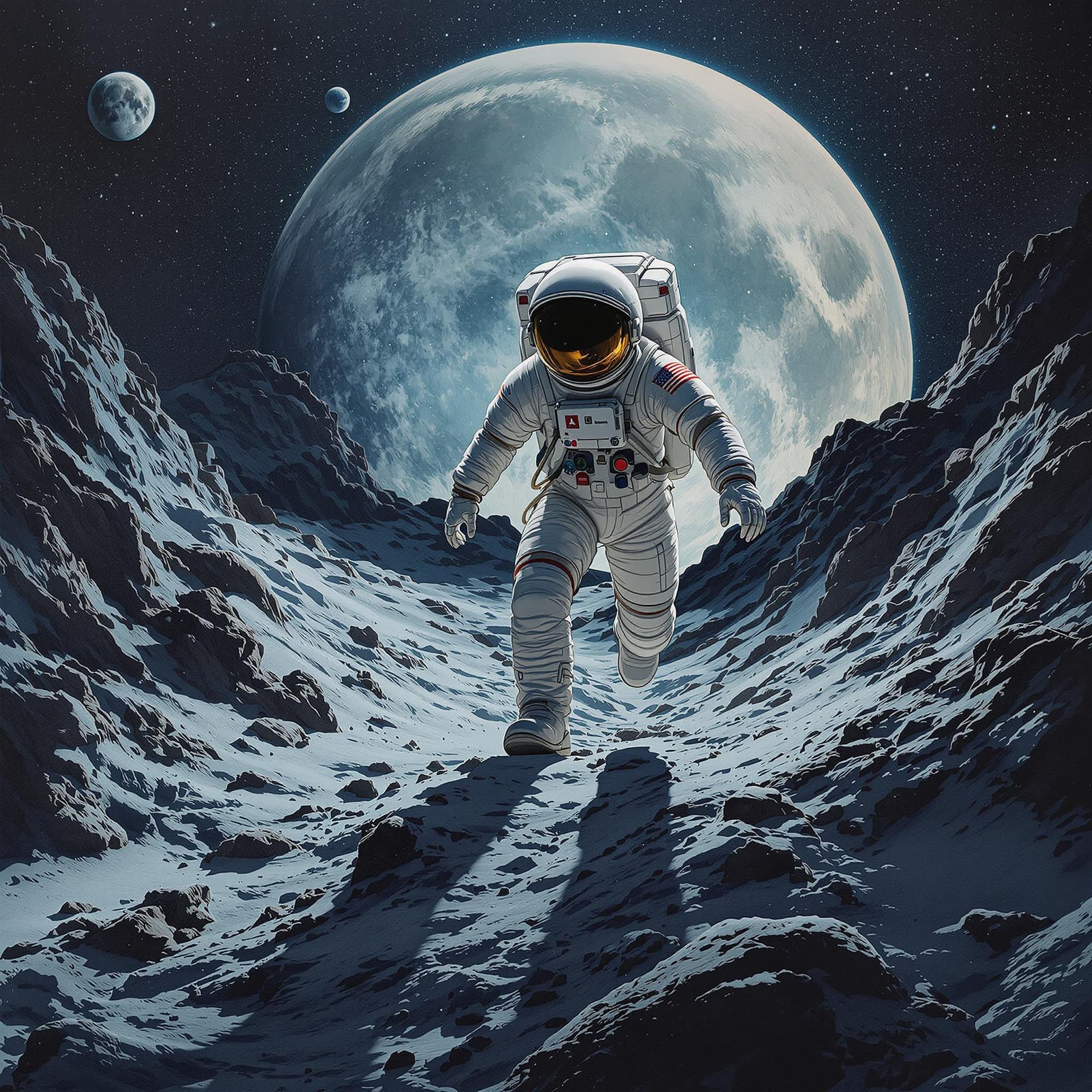 AI generated: Astronaut in the moon, cold color palette, muted colors, very detailed, sharp focus