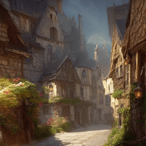 AI generated: """a beautiful dark fantasy medieval large village with several houses made of stones in a beautiful...
