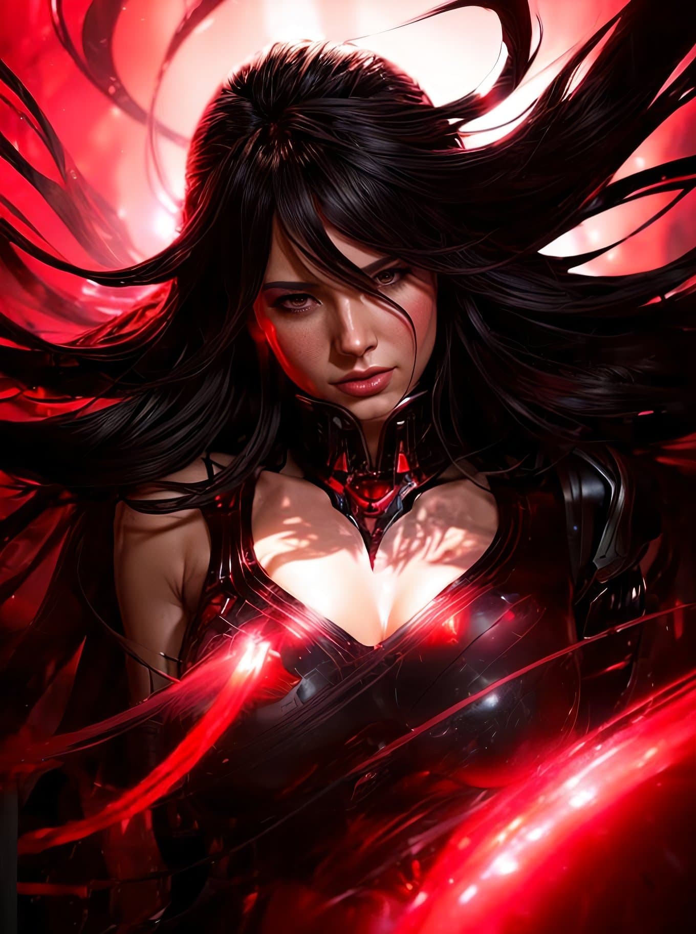 AI generated: a melting heart made of light, red-black gradient background, dynamic lighting, photorealistic fanta...