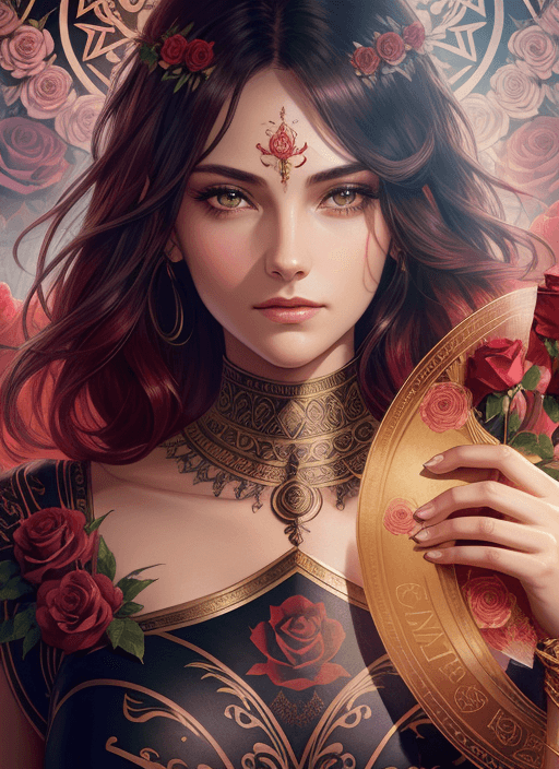 AI generated: Tarot card, Close up face shot of a beautiful woman looking at the camera, (((card title surrounded ...