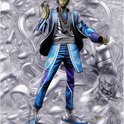 AI generated: New Humanoid Stand named Rap God, Jojo's Bizarre Adventure, in the style of Hirohiko Araki, anime