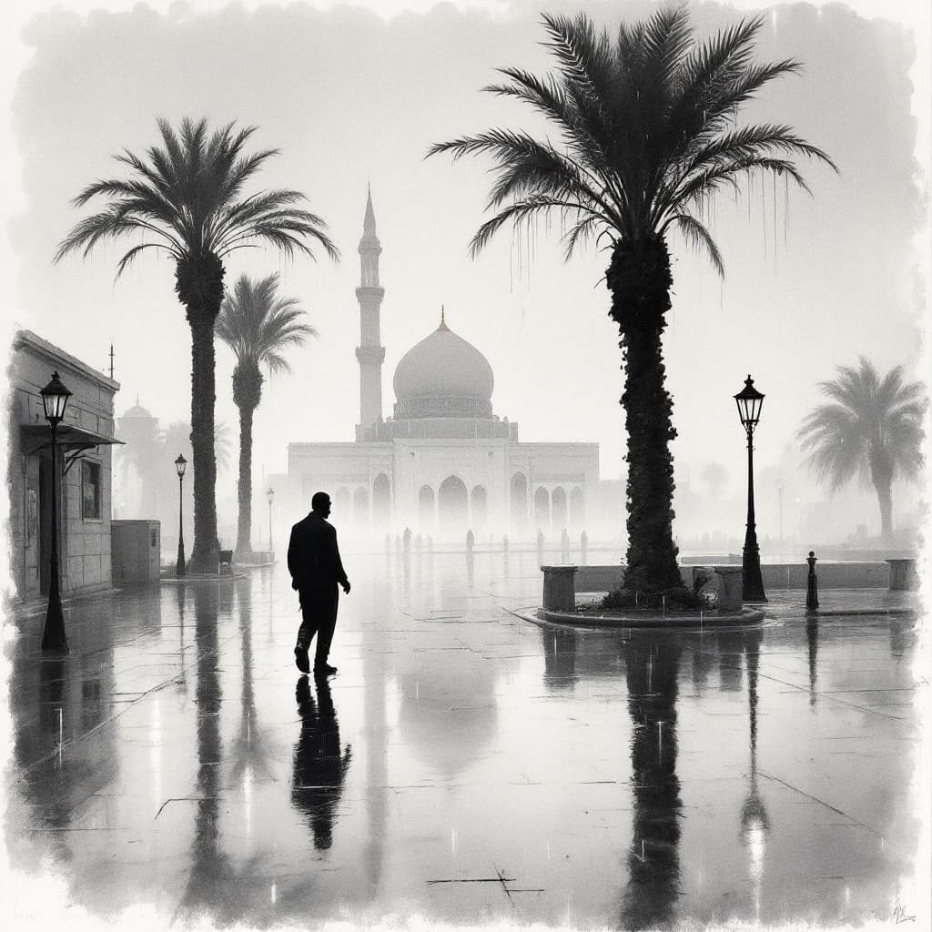 AI generated: **Black and white watercolor painting** in the style of **Winslow Homer** depicting **a quiet street...