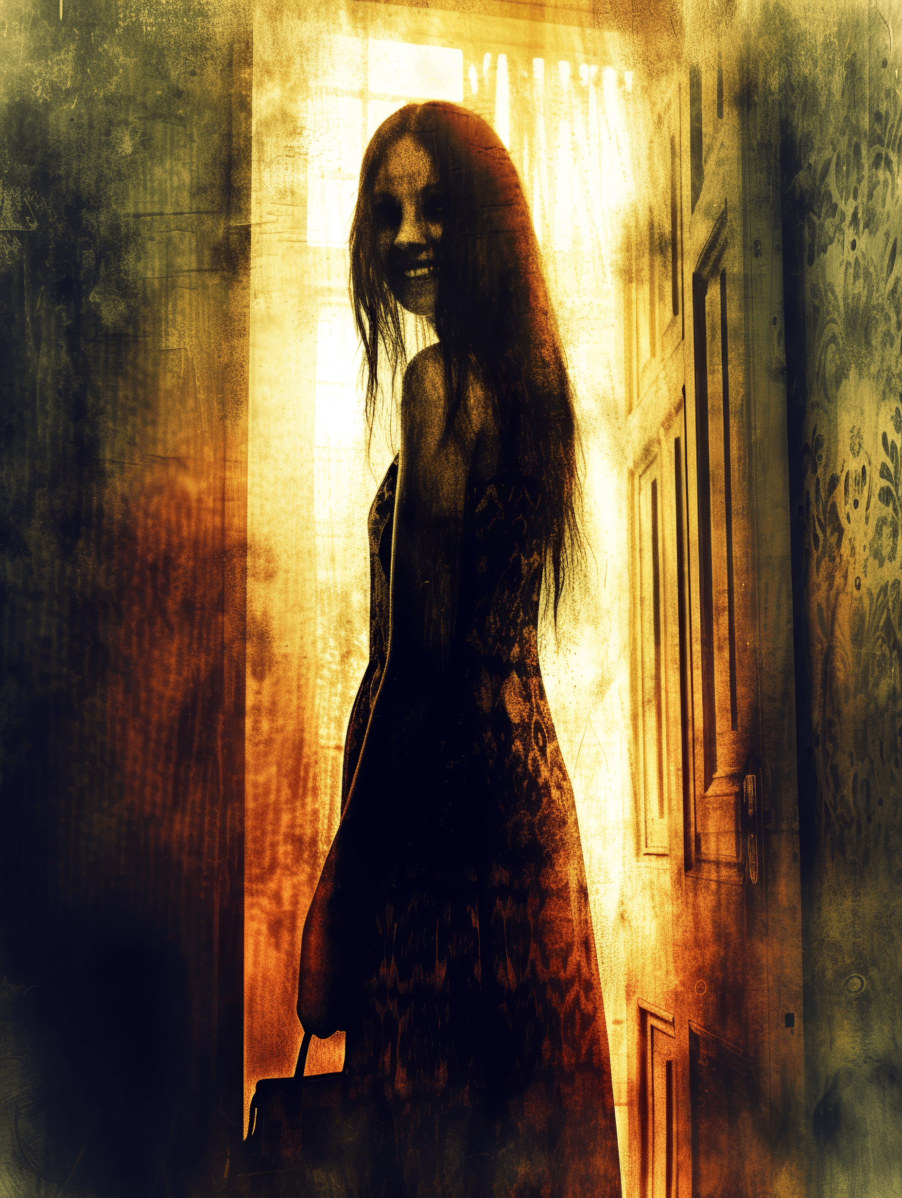 AI generated: the girl has a handbag and is in the hallway, in the style of dark and gritty, full body, karencore,...