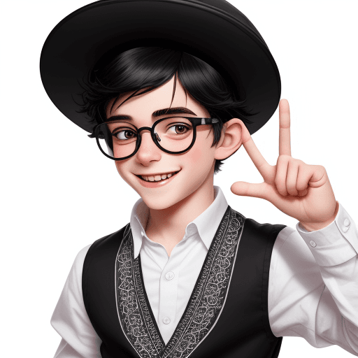 AI generated: white background, cartoon boy wearing glasses, posing, smiling, black hair, a hat, 8k, intricate det...
