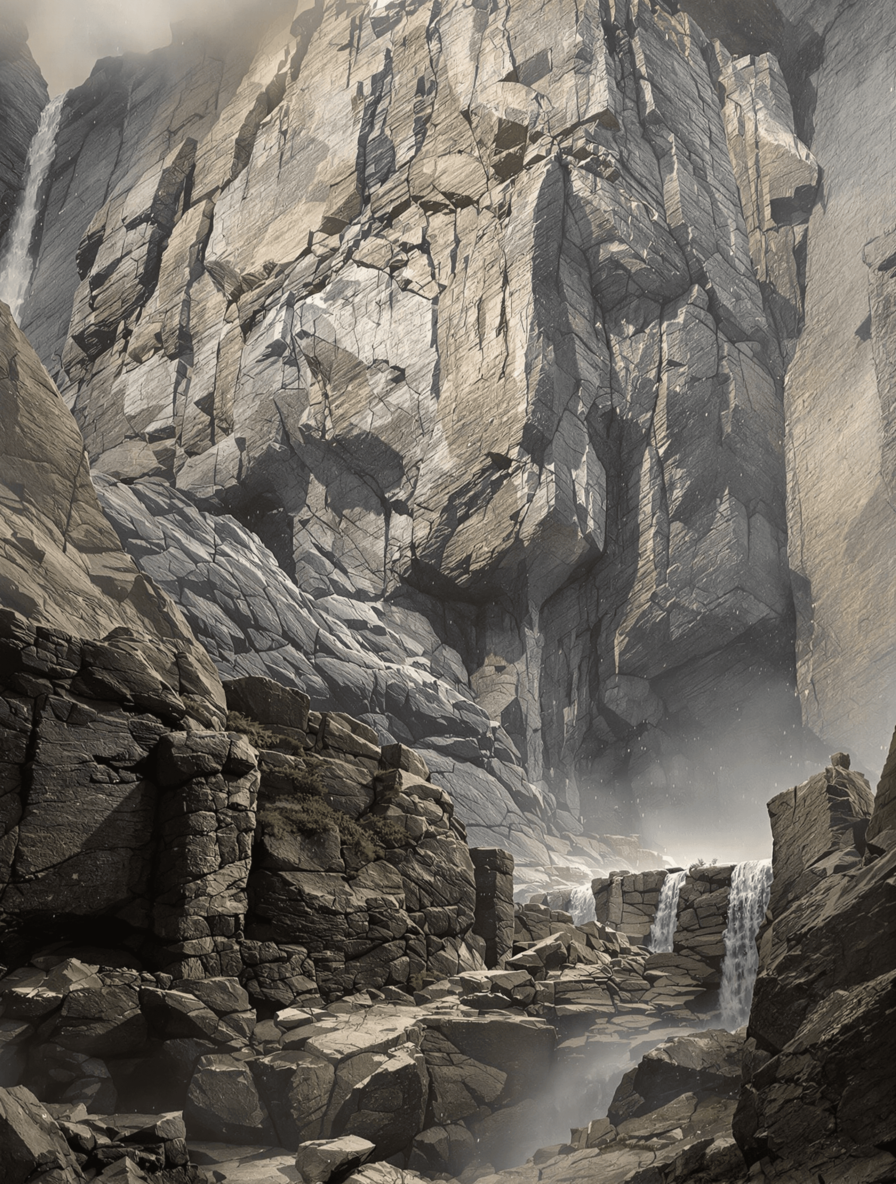 AI generated: Create an emotional dramatic image depicting (the giant God Prometheus chained to the enormous cliff...