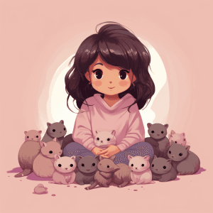 AI generated: Small animals and cute children, svg vector small flat, adorable art by Adam Hughes, tshirt illustra...