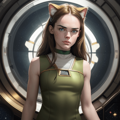 AI generated: Beautiful cat girl. Daisy Ridley. Cat ears. Cat tail. Beautiful face. Beautiful eyes. Slender body. ...