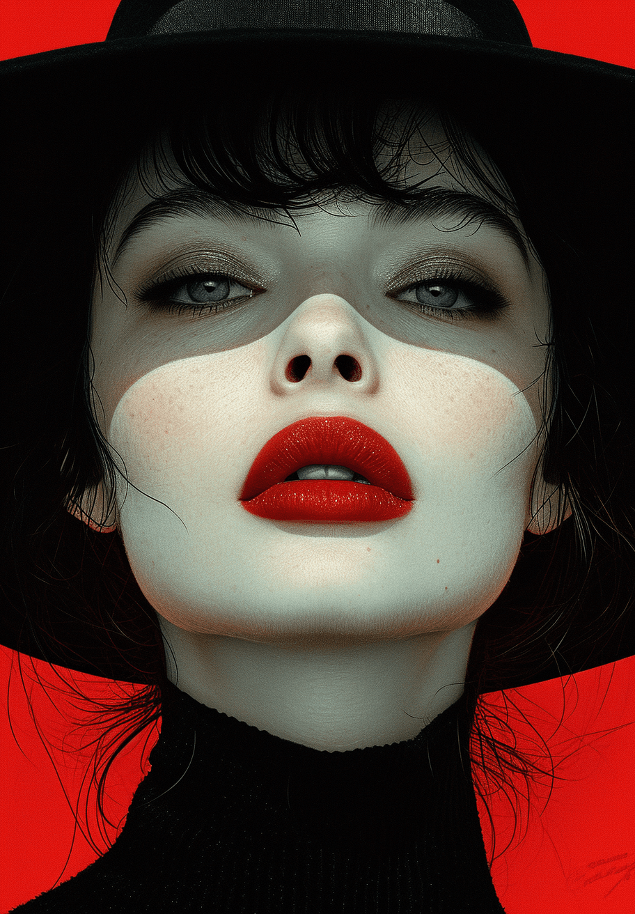 AI generated: an illustration of a woman in black and white, in the style of red, mario testino, serene faces, eff...