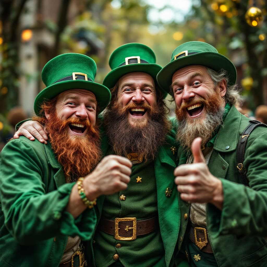 AI generated: three regular men, not dressed as leprechauns, incredibly elated after fulfilling their lifelong mis...