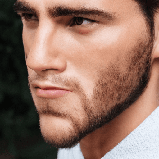 AI generated: man that has an oval face. A strong jawline that ends with a pointed chin. Has a Roman nose.  