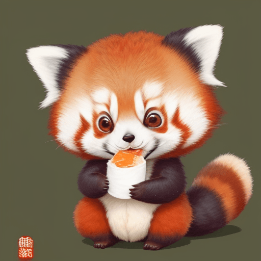 AI generated: red panda, cute appearance, docile character, big eyes, round ears, flat face, thick tail, vivid, fu...