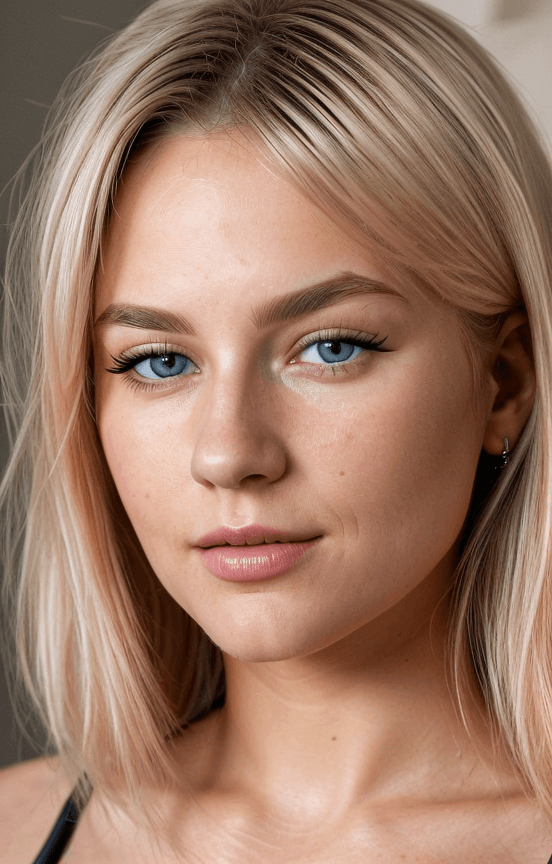 AI generated: a portrait of a woman, blonde, cult hair, depth of field, 35mm photo, realistic skin, realistic face...