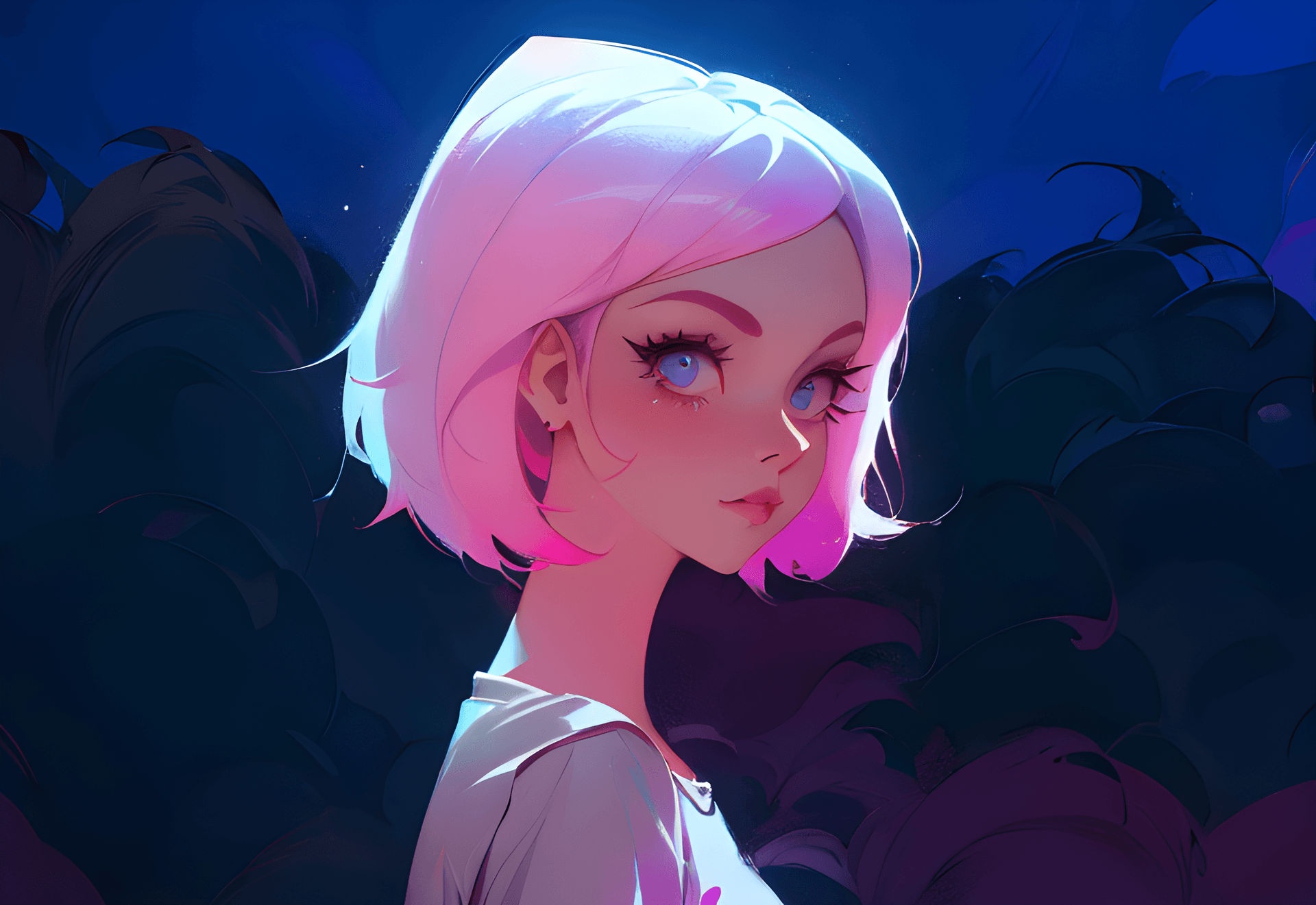 AI generated: a close up of a person with pink hair, inspired by Lois van Baarle, trending on Artstation, digital ...