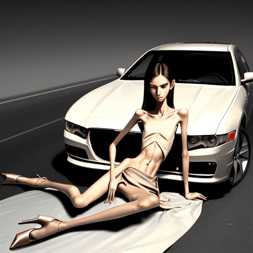 AI generated: a needle-thin skinny slender anorexic girl , flat-chested model with extreme long and skinny legs wi...
