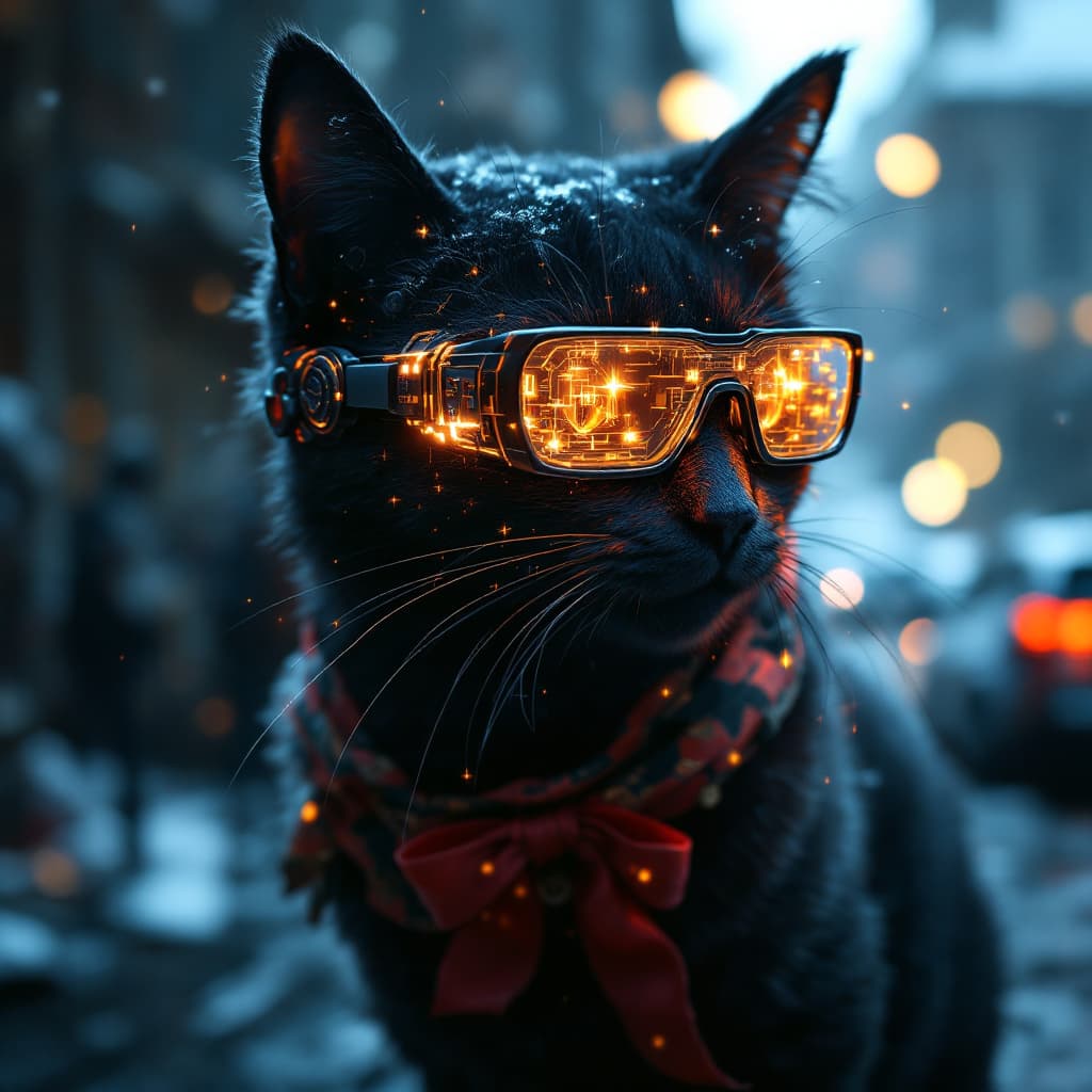 AI generated: cat + glasses, cynematic light, futuristic, epic fantasy, 8k --ar 2:3