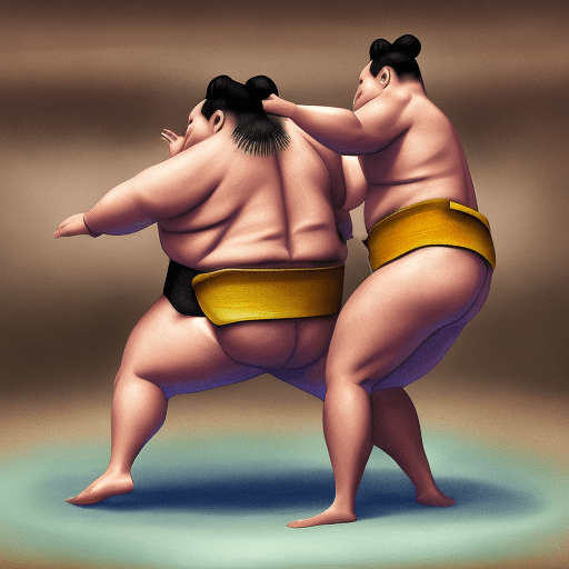 AI generated: a sumo fighter jumping, digital painting