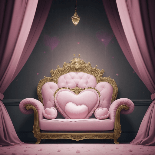 AI generated: Royal throne, Cozy, Pink and fluffy, Abstract Heart shape, ufo style, ((Sofa)), style of Alessio Alb...