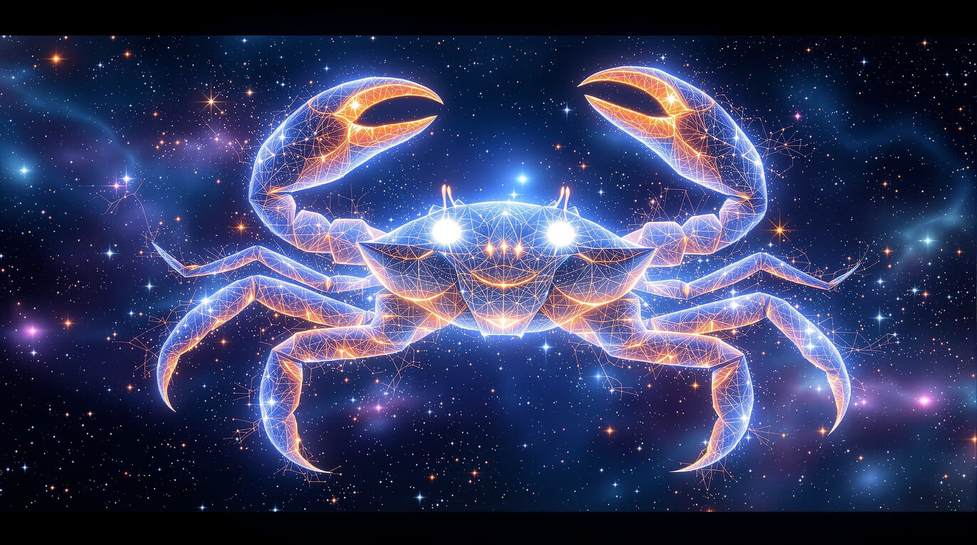 AI generated:  Image is a digital artwork featuring the zodiac sign of the crab made with 3d fractal lights, a the...