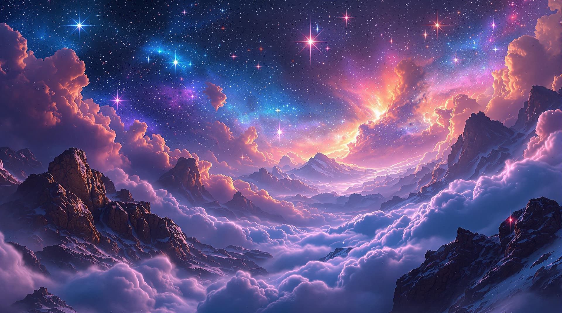 AI generated:  wonderful surreal a starry valley landscape full of cosmic phenomena in a close up view, made with ...