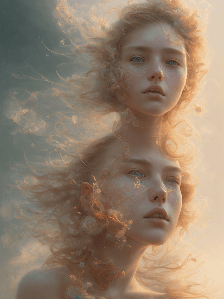AI generated: sea breeze, golden hour, freckles, natural skin, perfect face, character portrait, complex, canvas, ...