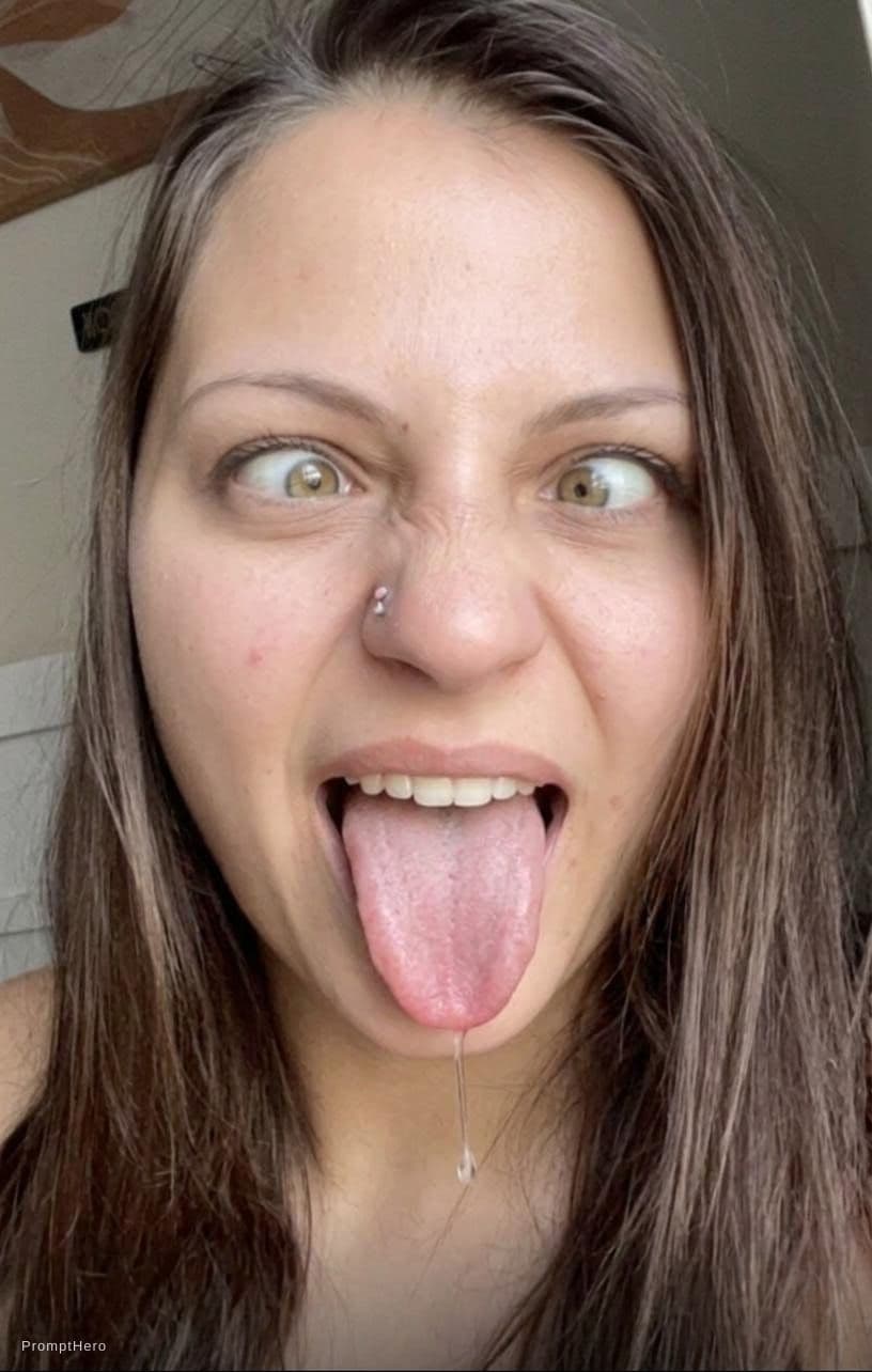 AI generated: Cross eyed tongue sticking out mouth open with drool coming out