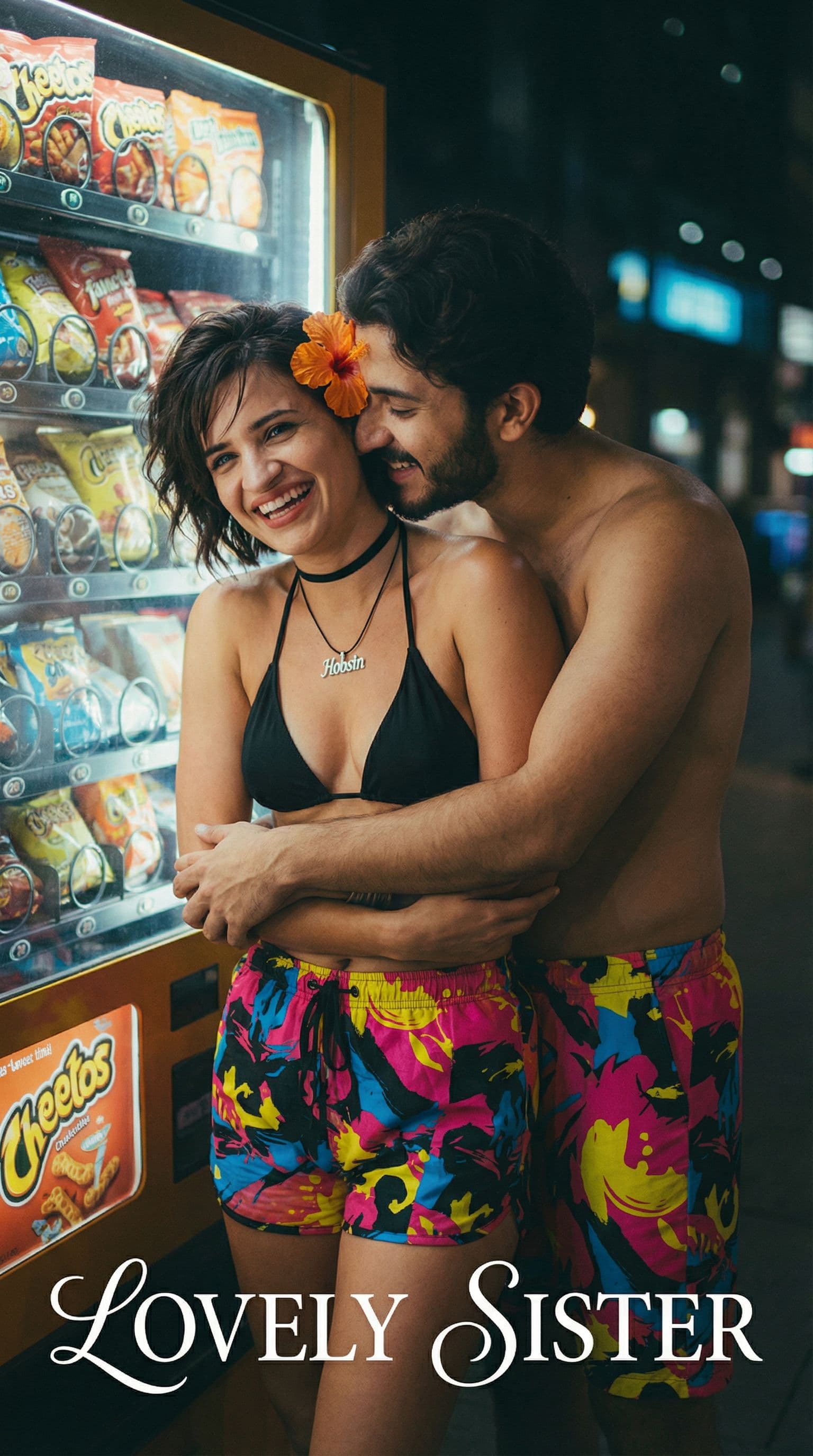 AI generated: Create image with sexy lovers this man no dress same dress man and woman taxt of the image lovely si...