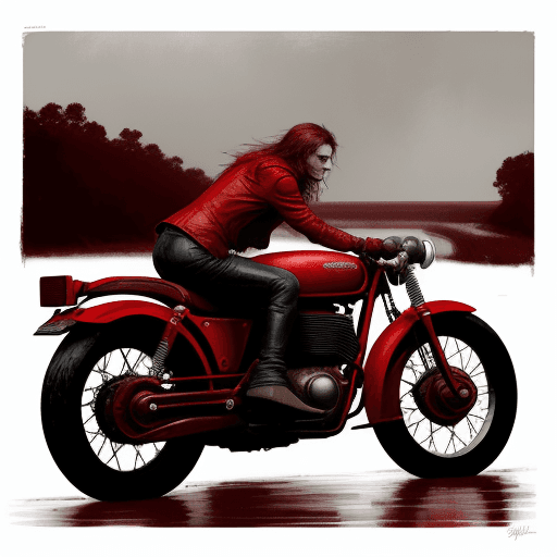 AI generated: red motorcyle , in the style of sam spratt, historical illustrations, old masters, genndy tartakovsk...