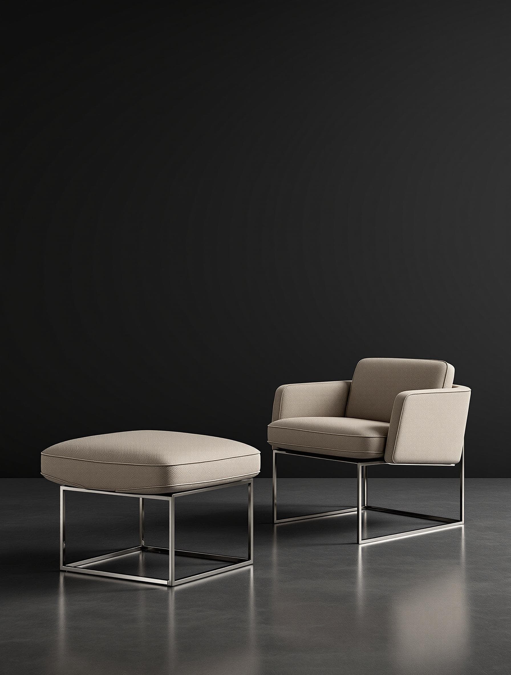 AI generated: An armchair with ottoman inspired by Poliform’s minimalist sophistication, designed in collaboration...