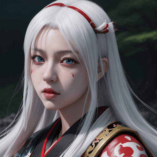 AI generated: painting, fantasy, japan, anime, in the style of realistic hyper-detailed rendering, dark white and ...