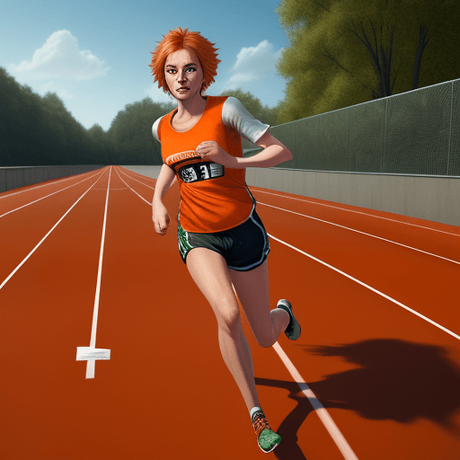 AI generated: lynxs  running track , dressed in running short and shirt uniform jersey orange, realistic perspecti...