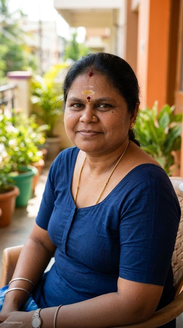 AI generated: Aunty in her blouse only 